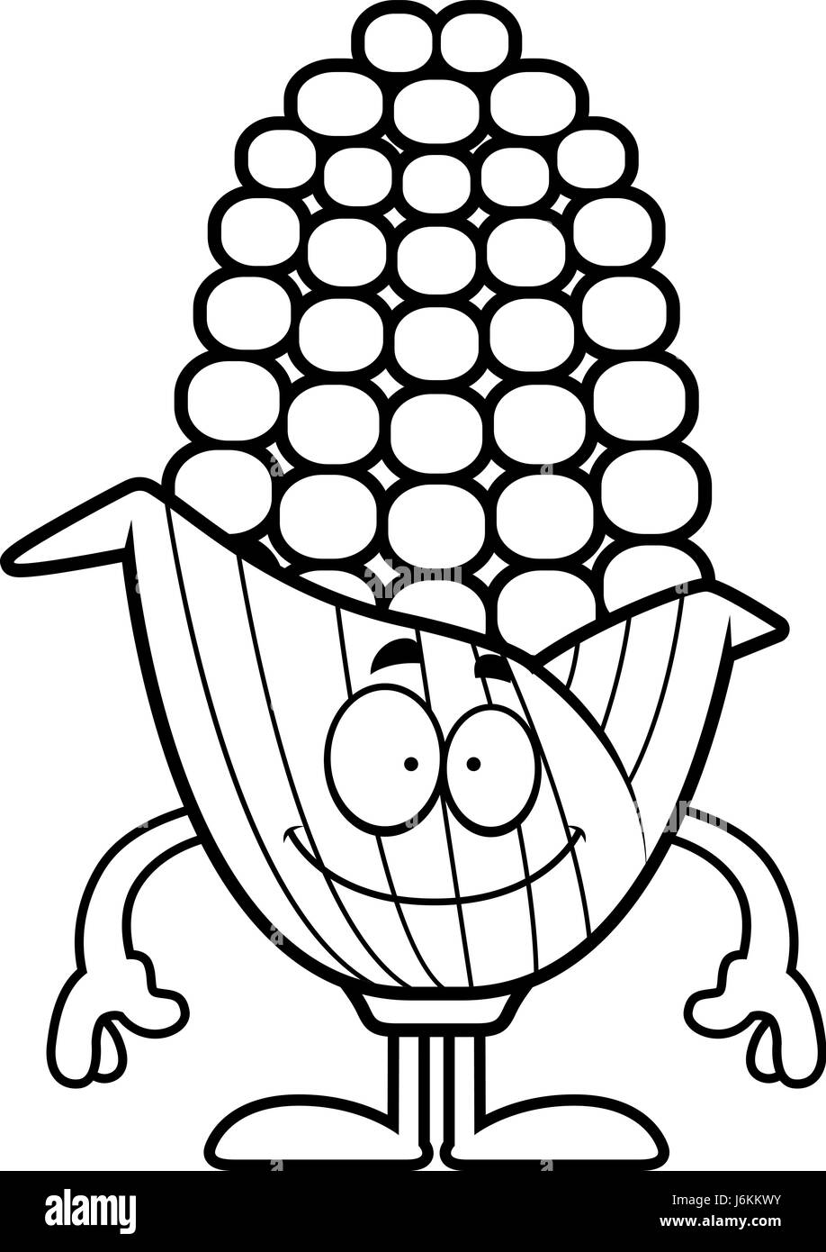 A cartoon illustration of an ear of corn looking happy