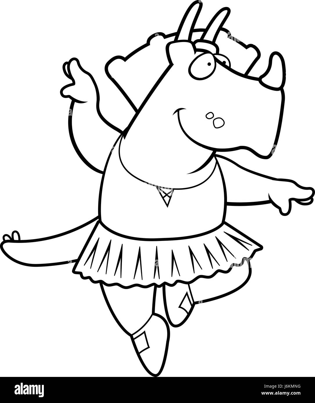A happy cartoon dinosaur ballerina in a tutu. Stock Vector