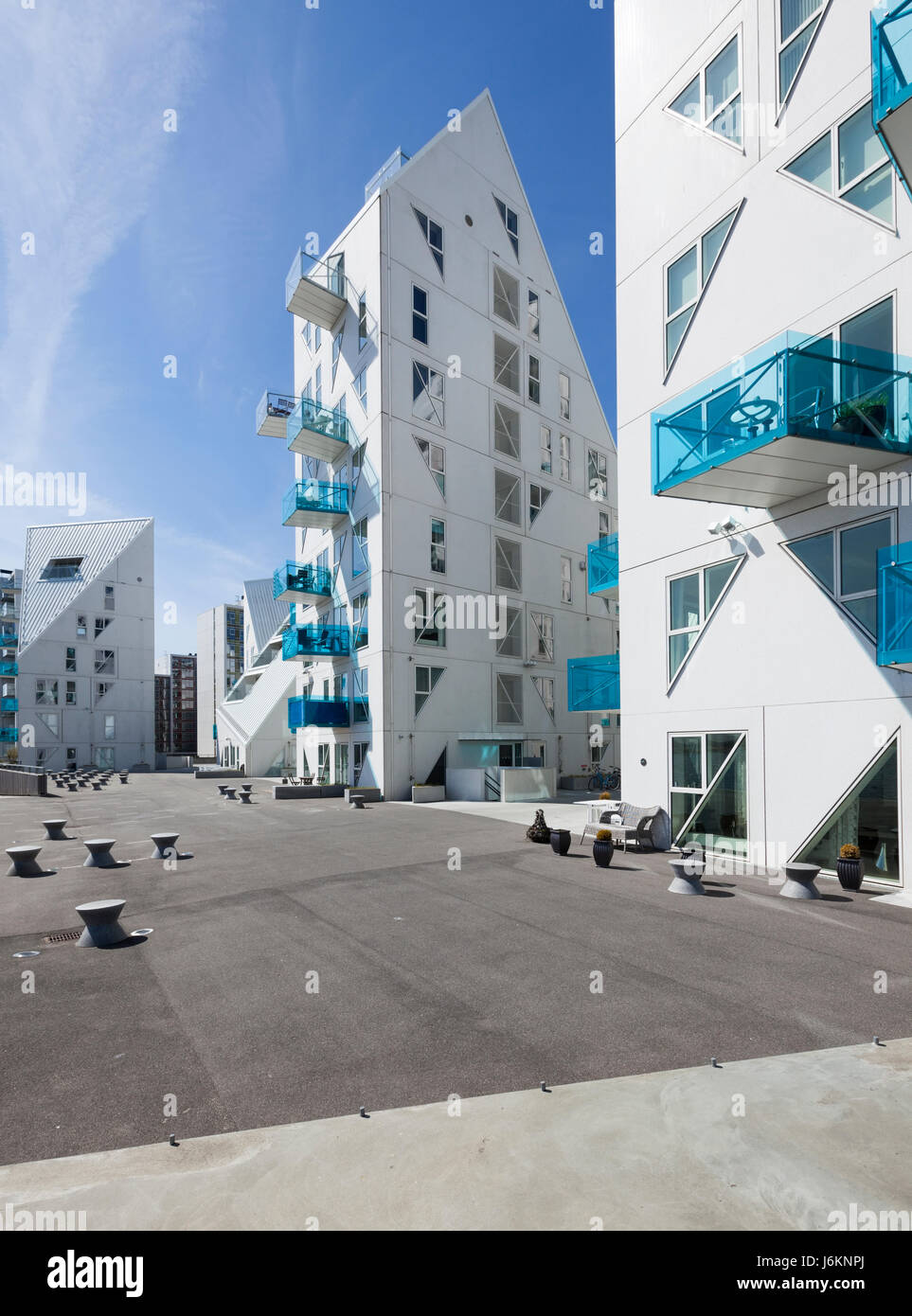 Contemporary residential architecture at newly developed harbor area. The complex is called 'Isbjerget', Danish for Iceberg Stock Photo