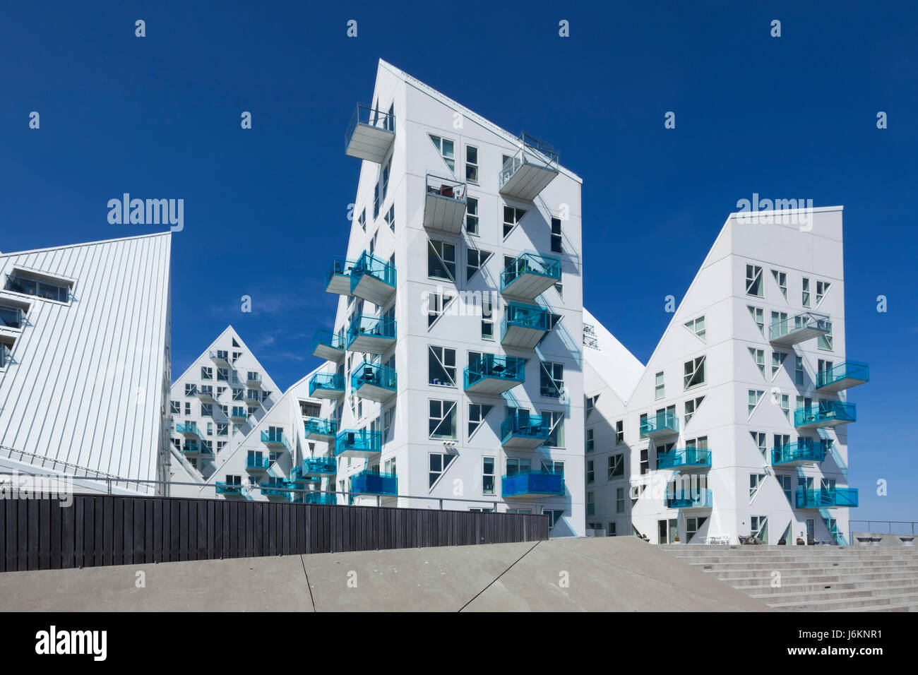 Contemporary residential architecture at newly developed harbor area. The complex is called 'Isbjerget', Danish for Iceberg Stock Photo