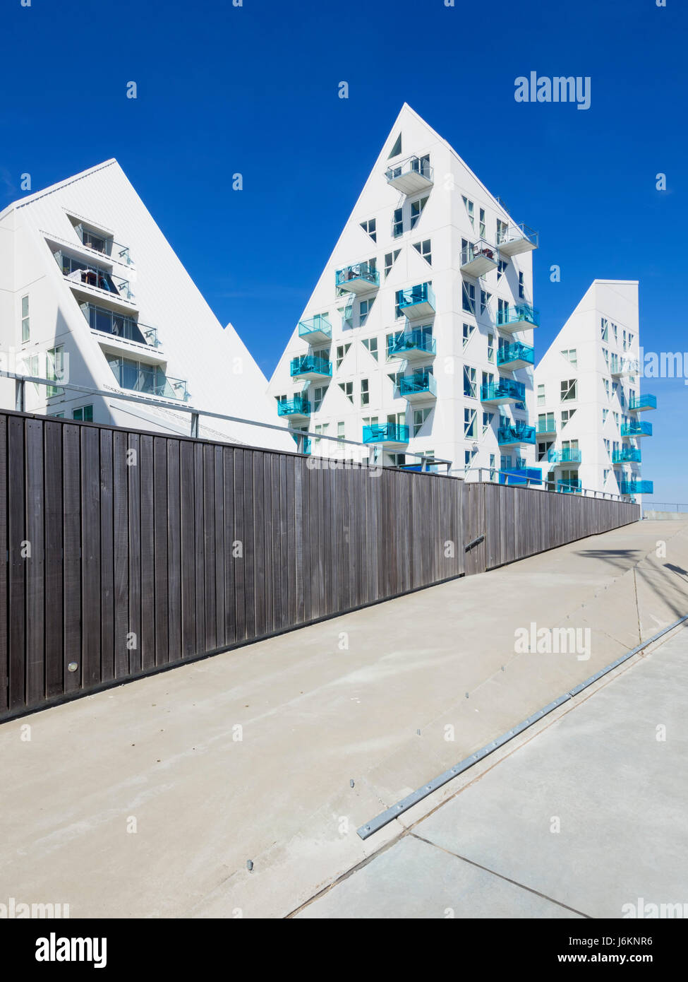 Contemporary residential architecture at newly developed harbor area. The complex is called 'Isbjerget', Danish for Iceberg Stock Photo