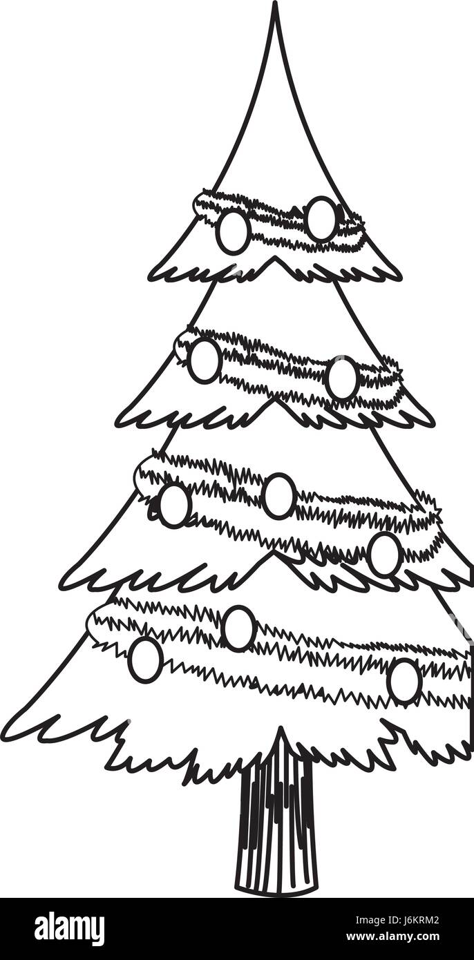 cartoon christmas tree decoration celebration outline Stock Vector ...