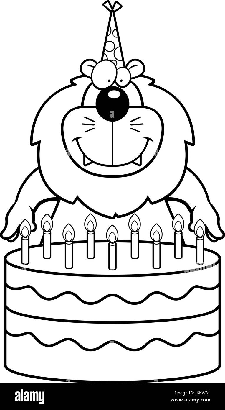 A cartoon illustration of a lion with a birthday cake Stock Vector ...