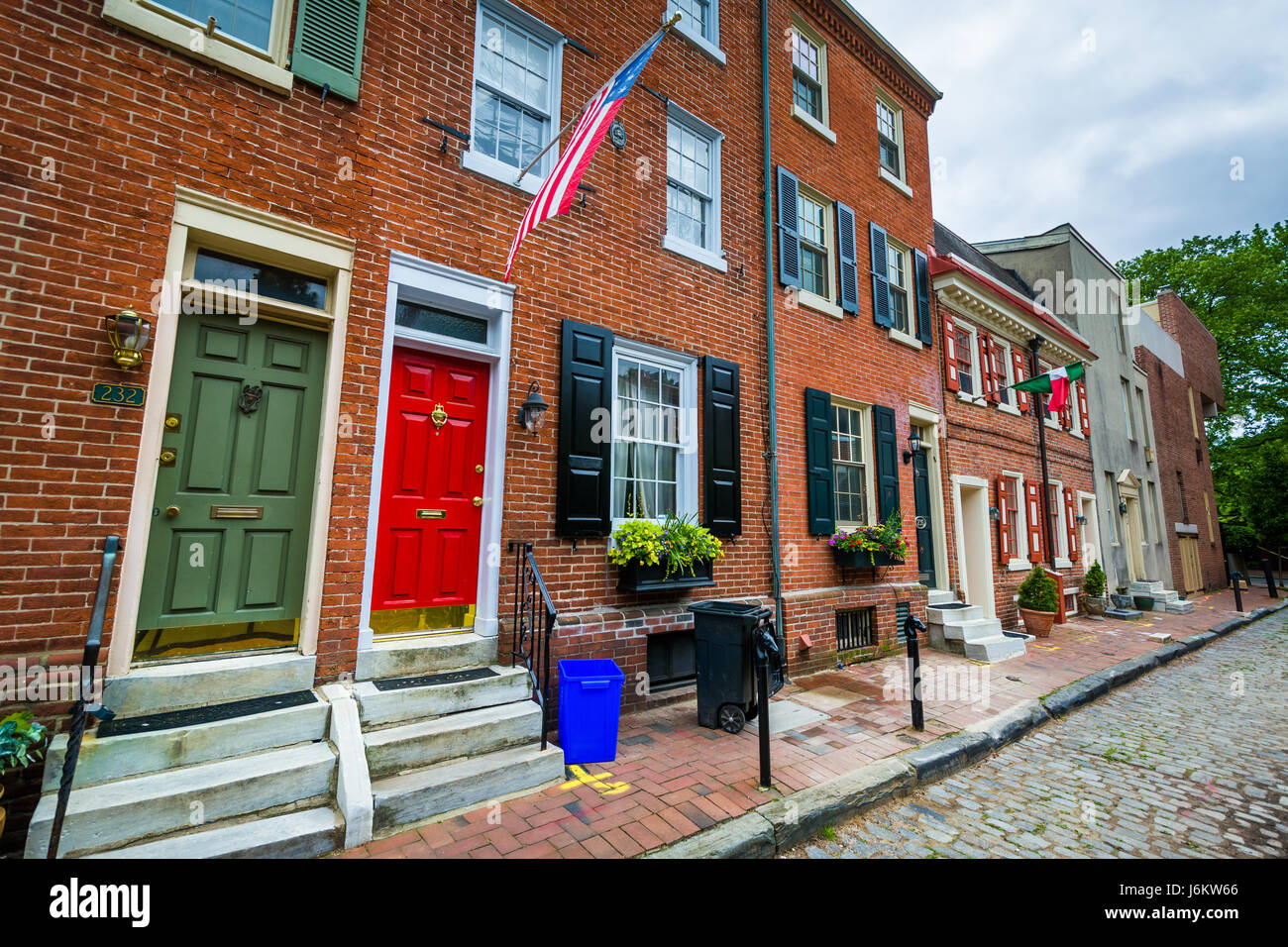 Brick row houses in Society Hill, Philadelphia, Pennsylvania. Stock Photo