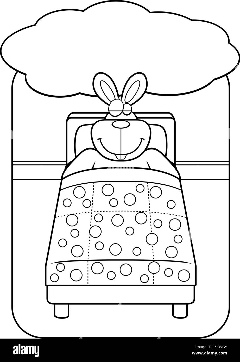 A cartoon rabbit in bed dreaming and smiling Stock Vector Image & Art
