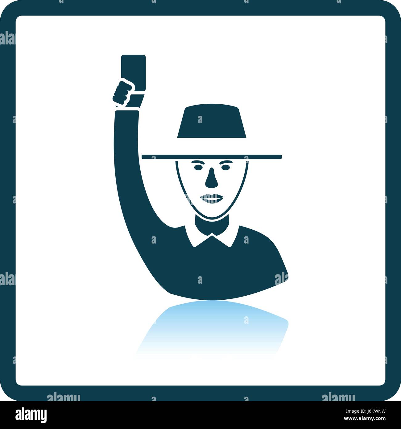 Cricket umpire with hand holding card icon. Shadow reflection design. Vector illustration. Stock Vector