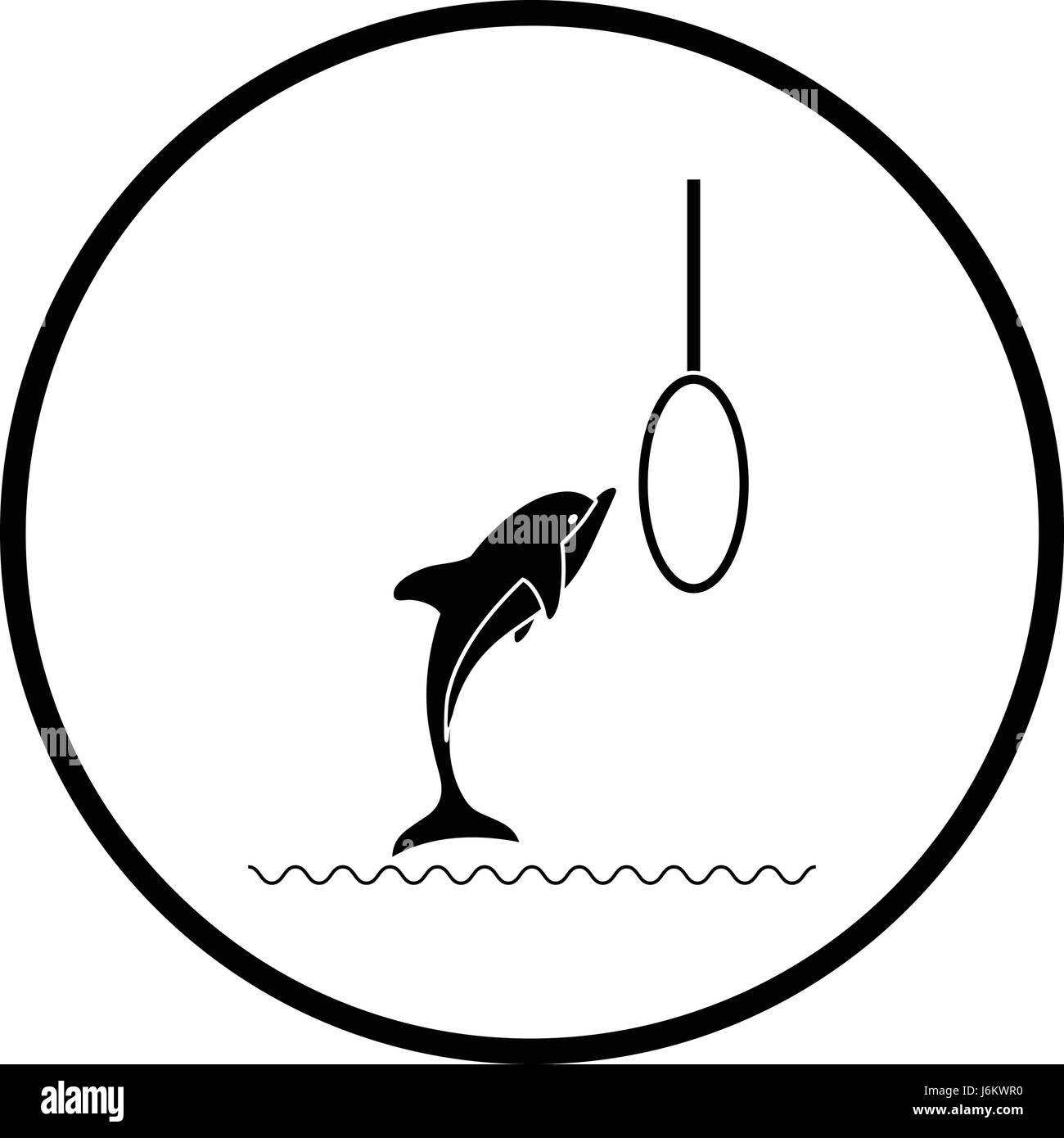Jump dolphin icon. Thin circle design. Vector illustration. Stock Vector
