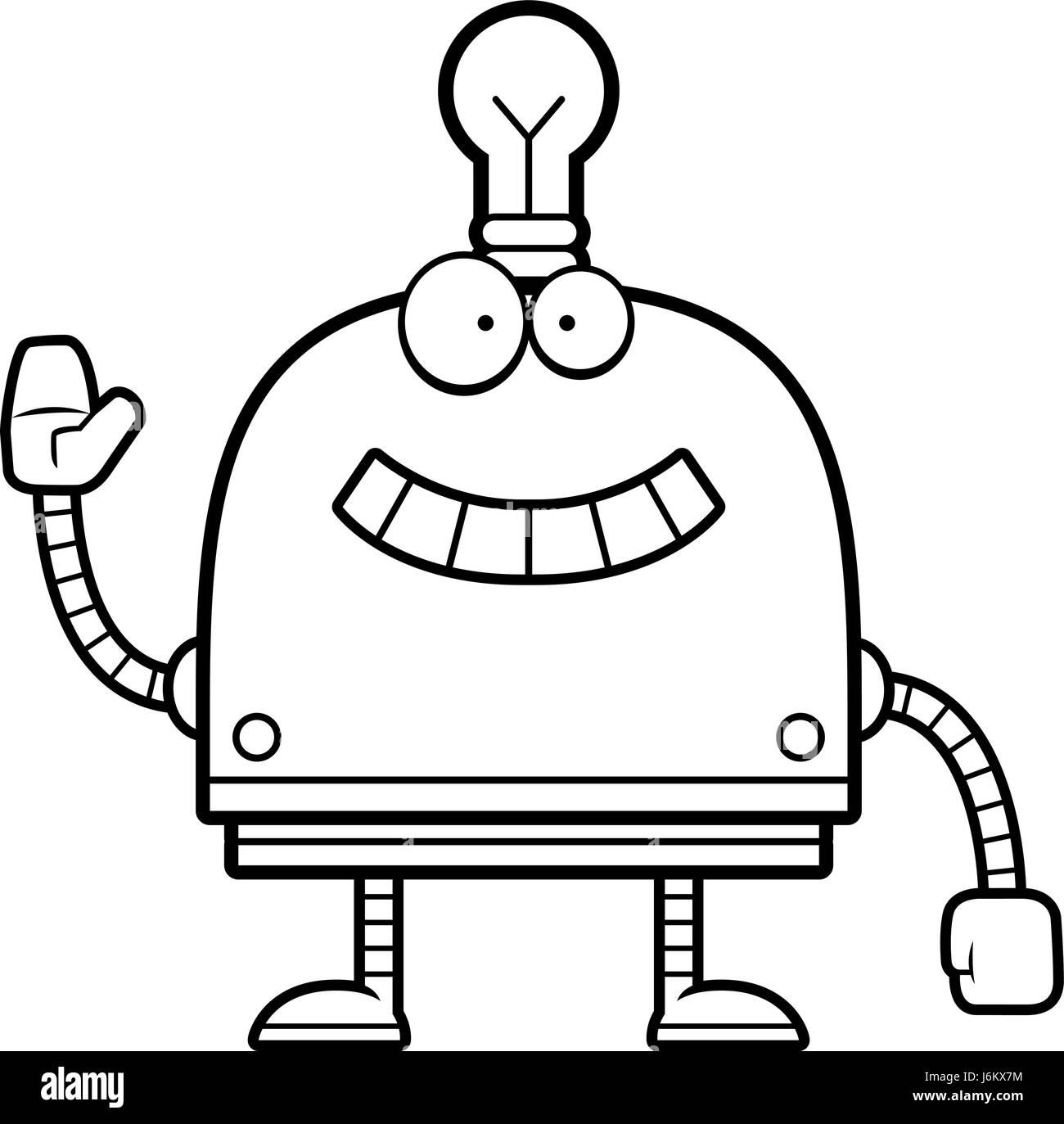 A cartoon illustration of a little robot smiling and waving. Stock Vector