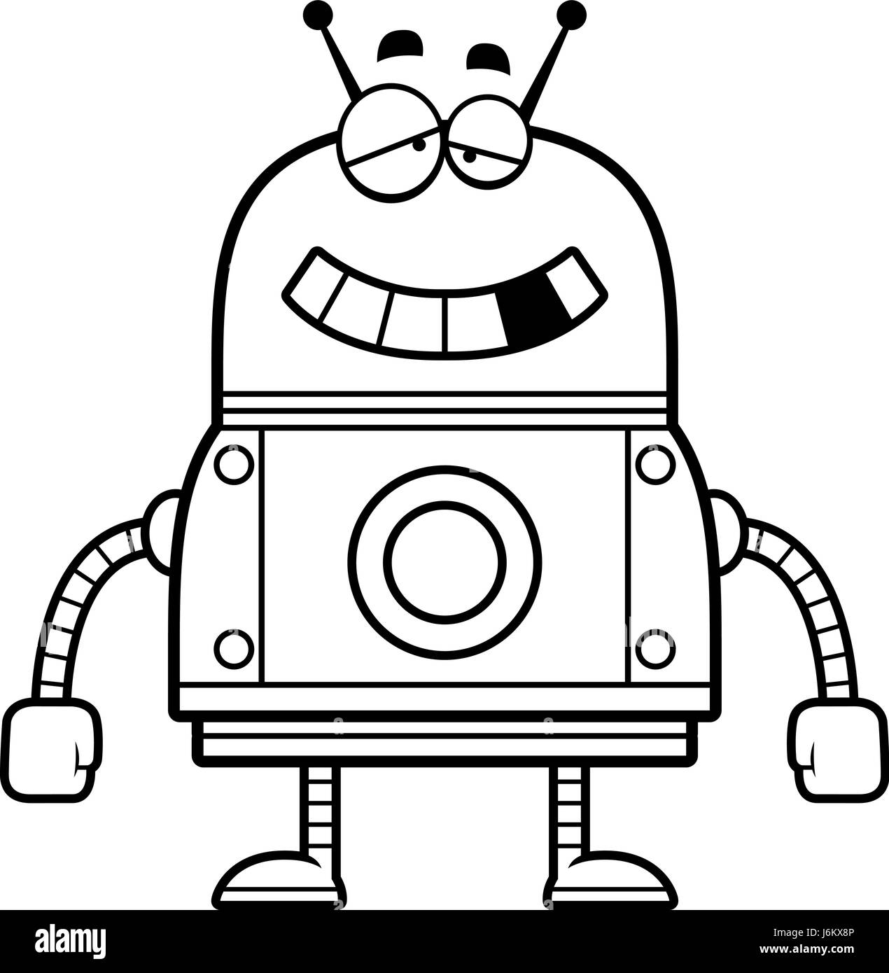 A cartoon illustration of a malfunctioning red robot. Stock Vector