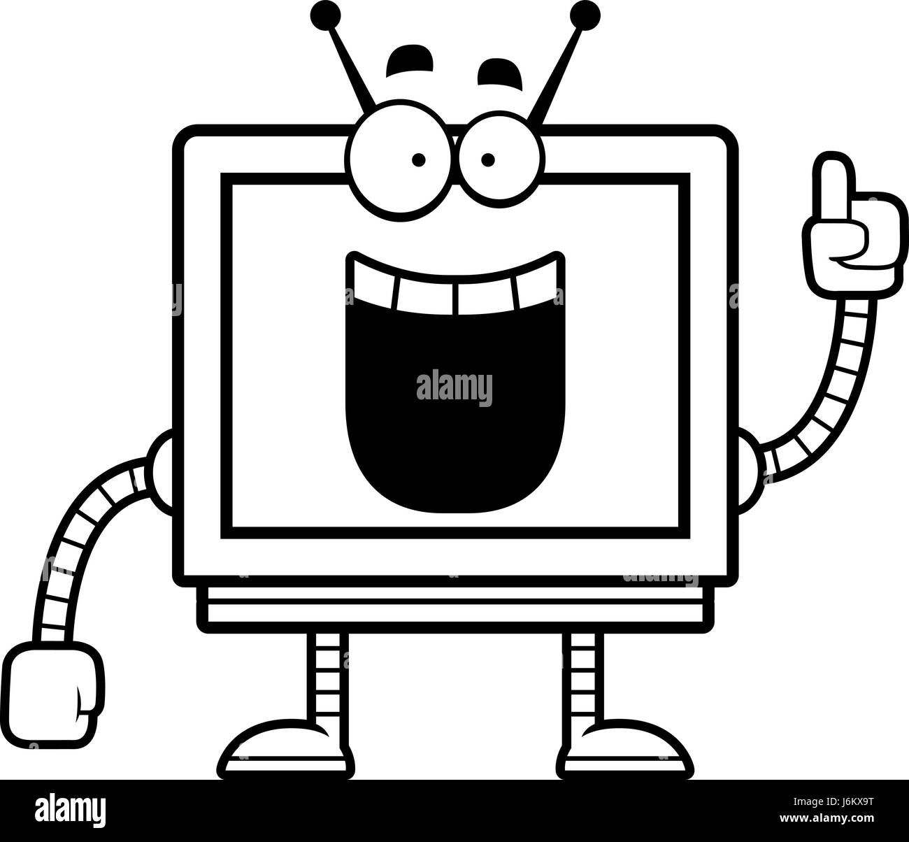 A cartoon illustration of a computer monitor robot with an idea Stock ...