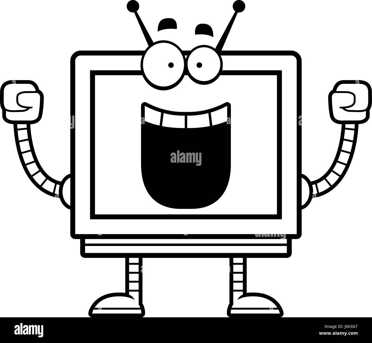 A cartoon illustration of a computer monitor robot celebrating success ...
