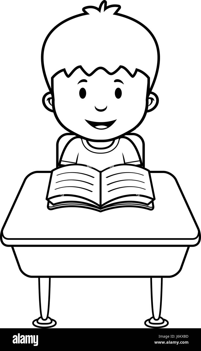 A Cartoon Illustration Of A Student At A Desk In School Stock