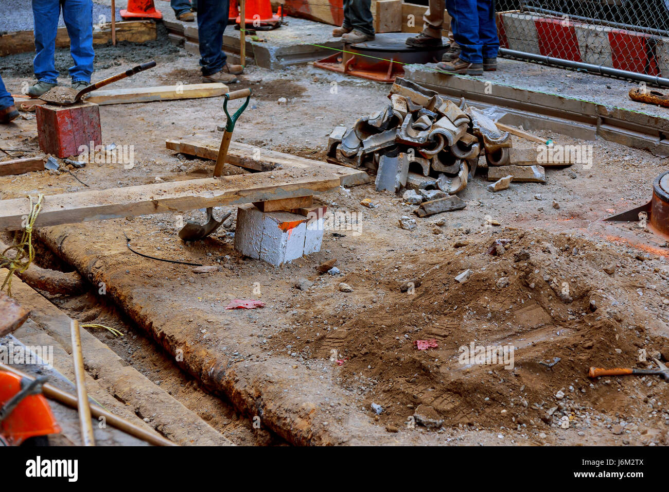 NEW YORK CITY, USA - 04, 2017 : Road Construction and Road Works in Manhattan NYC Stock Photo