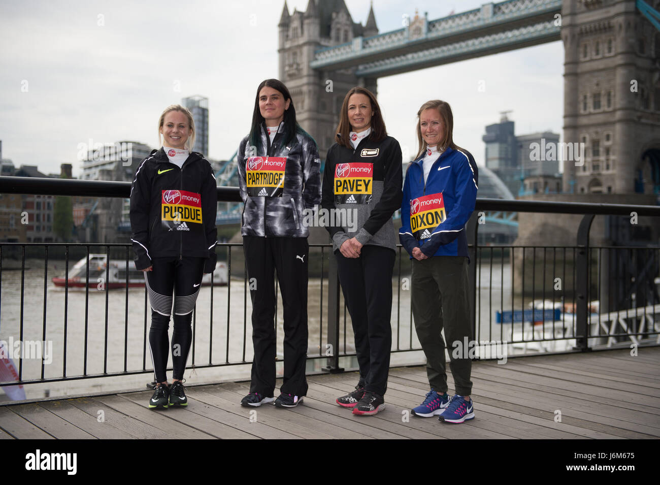 Photo call takes place near Tower Bridge London for the British Athletes competing in the London Marathon 2017  Featuring: Charlotte Purdue, Susan Partridge, Jo Pavey, Alyson Dixon Where: London, United Kingdom When: 20 Apr 2017 Credit: Alan West/WENN.com Stock Photo