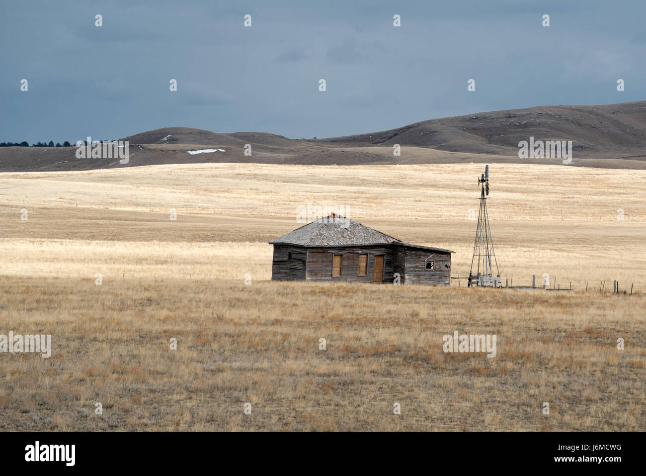 Shack and Windmill on the Utah Prairie Stock Photo