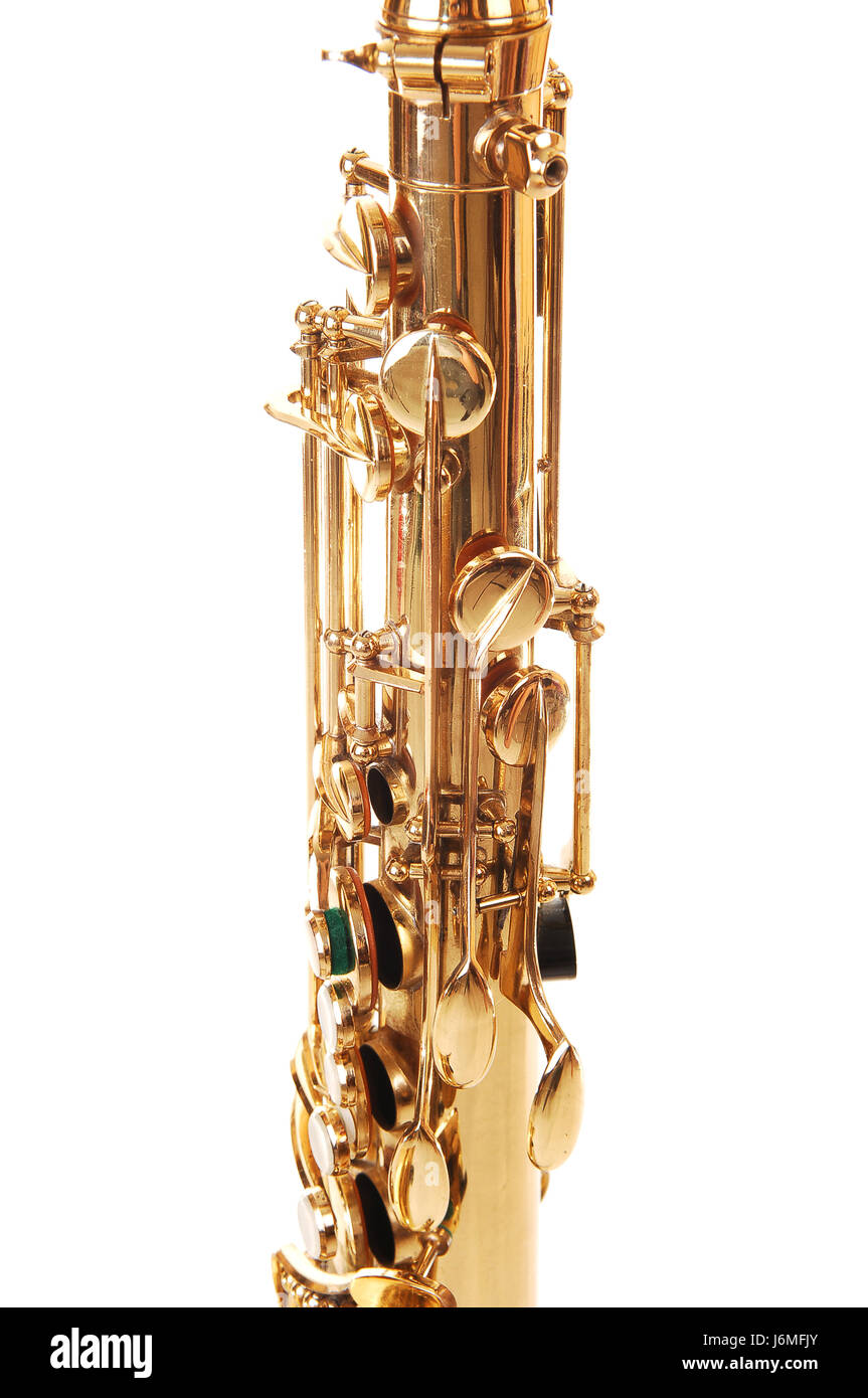 isolated closeup reflex brass saxophone piece section segment part area