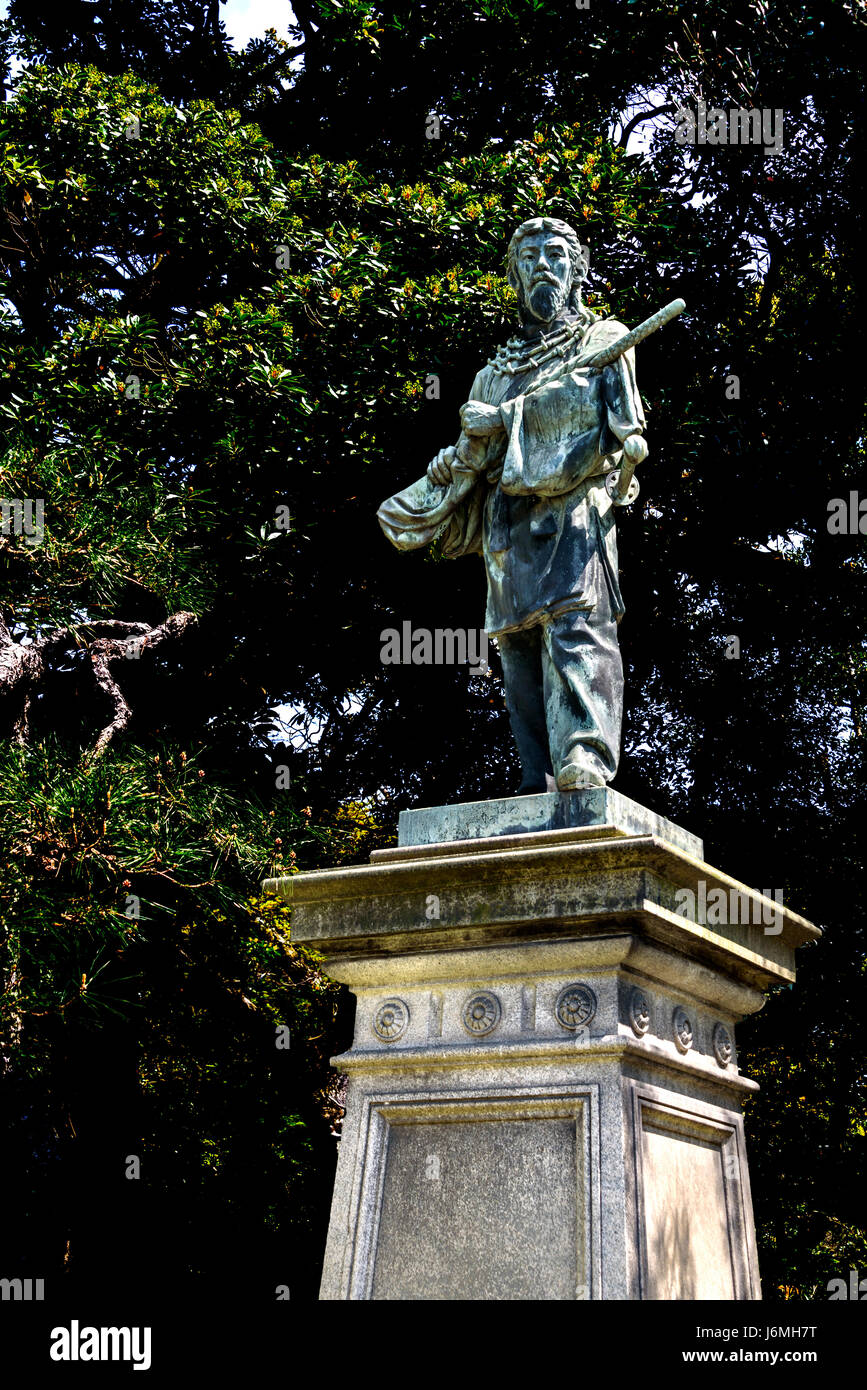 Umashimadenomikoto bronze statue god of war. In the Hamarikyu Gardens, Tokyo. Stock Photo