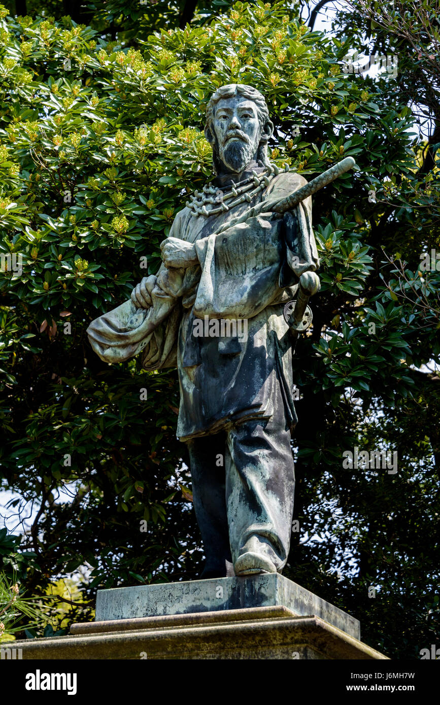 Umashimadenomikoto bronze statue god of war. In the Hamarikyu Gardens, Tokyo. Stock Photo