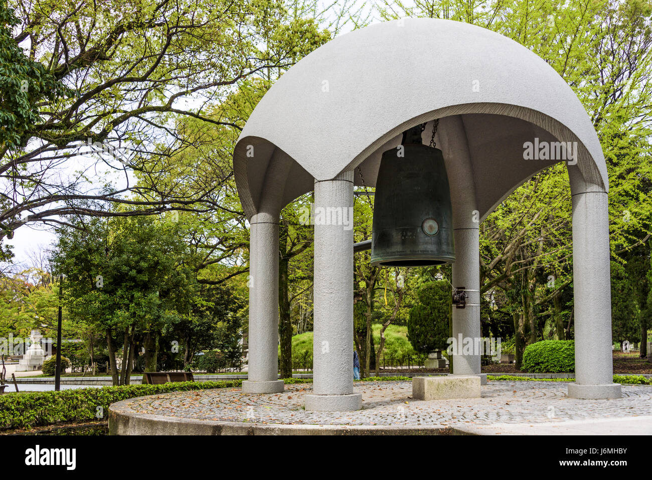 Bell of Peace memorial WW2 Hiroshima atomic bomb park. Stock Photo
