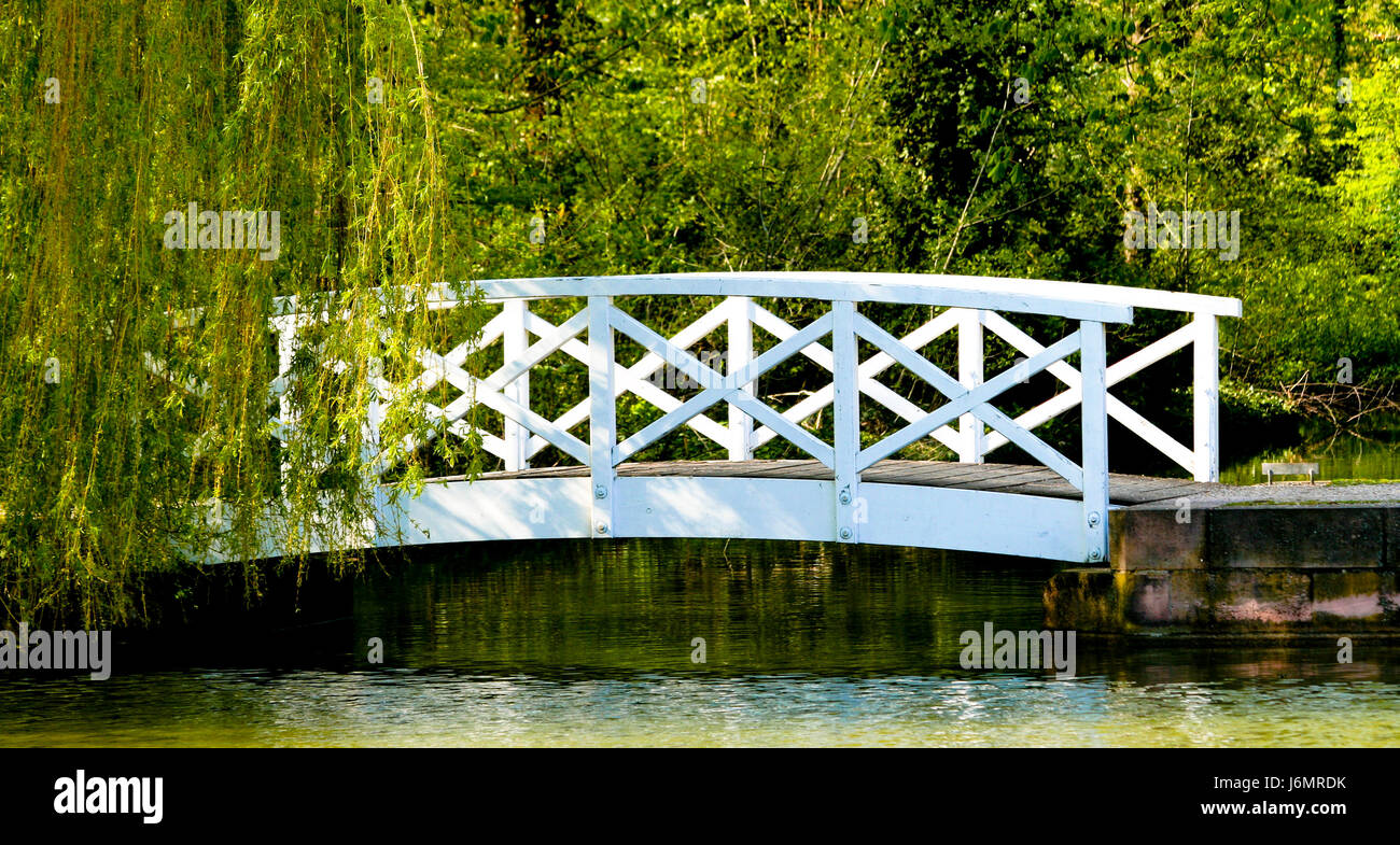 garden,bridge,spring,gardens,holzbrcke,schwetzingen,schlossgarten Stock Photo