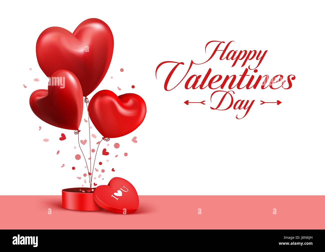Valentines Day Background with Vector Red Sweet Balloon Hearts. Vector ...