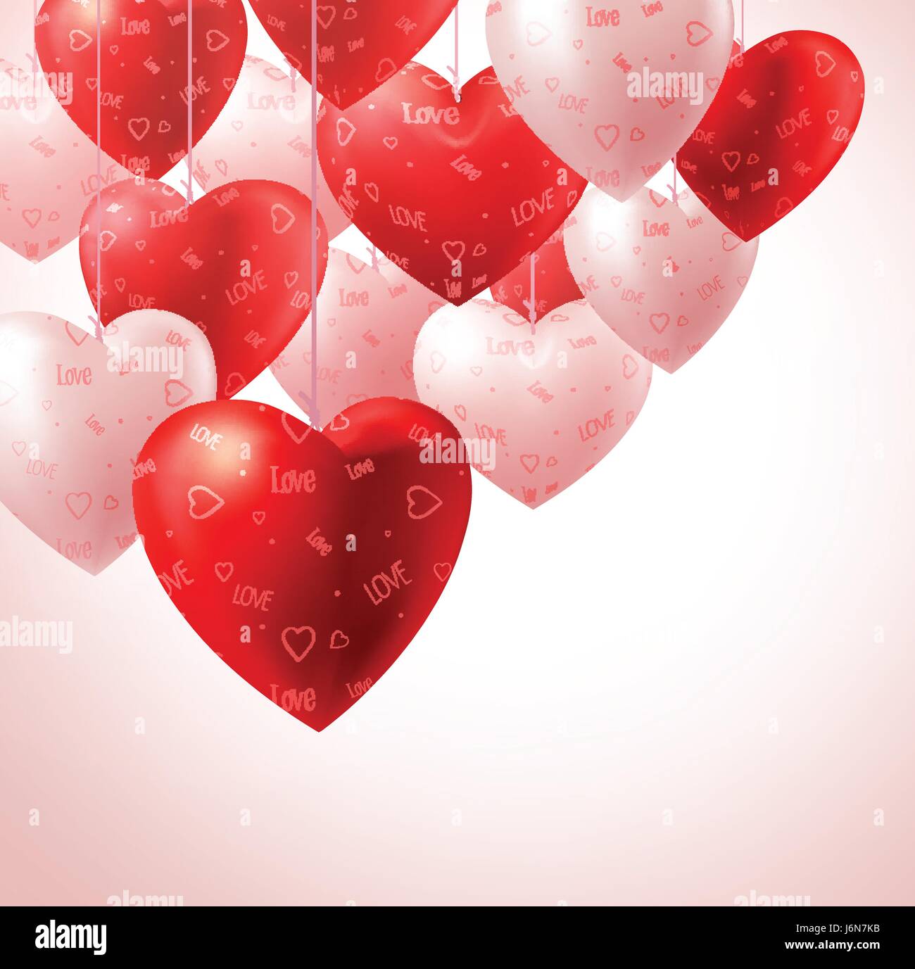 Heart Balloons Hanging for Valentines Vector Background and Greetings ...