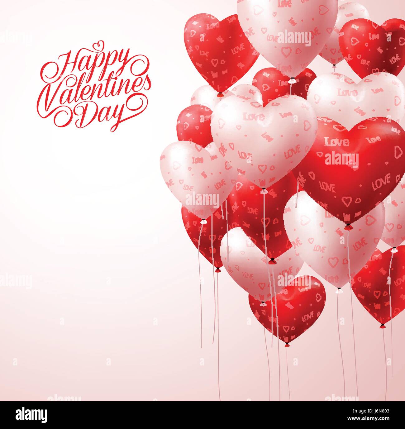 Vector White and Red Heart Balloons Flying in Light for Valentines ...