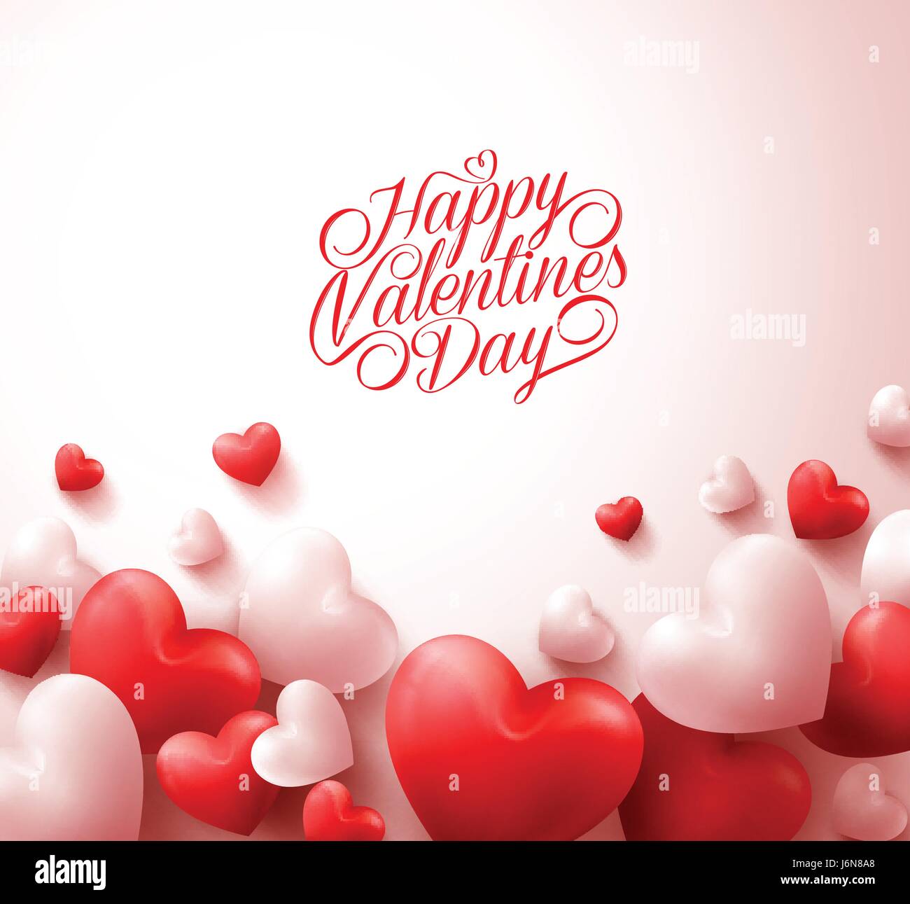 Happy Valentines Day Background Vector with Red Hearts and Typography ...