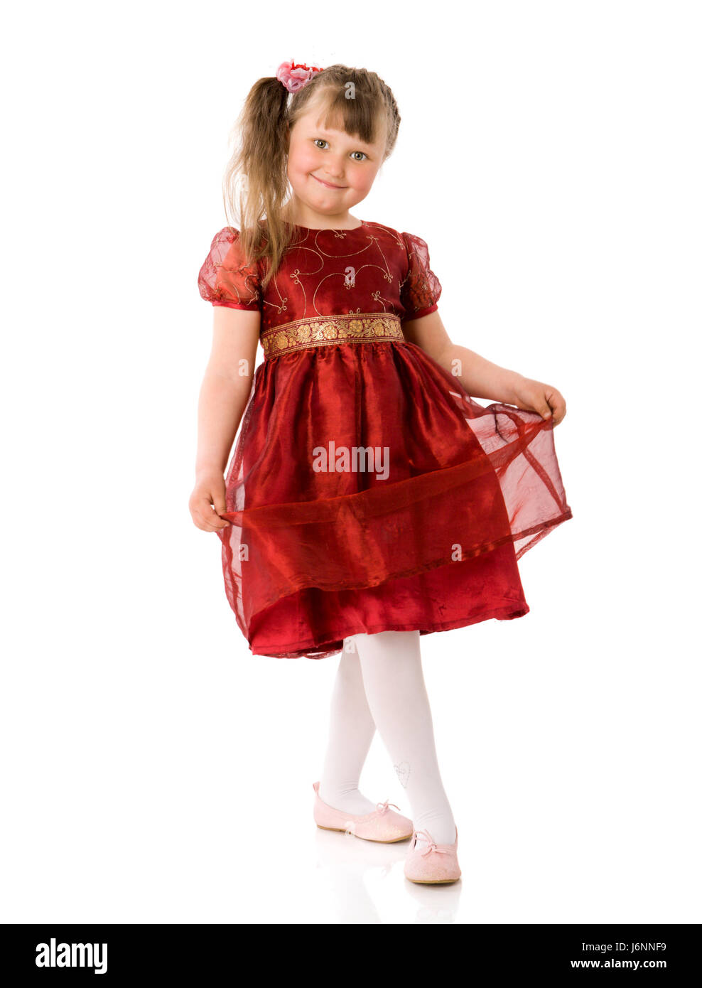Little girl wearing beautiful dress isolated on white Stock Photo Little girl wearing beautiful dress isolated on white Stock Photo