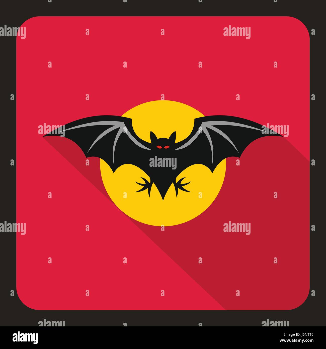 Bat and moon icon, flat style Stock Vector