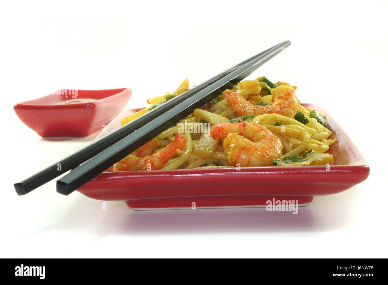 noodles vegetable shrimps fried macro close-up macro admission close up view Stock Photo