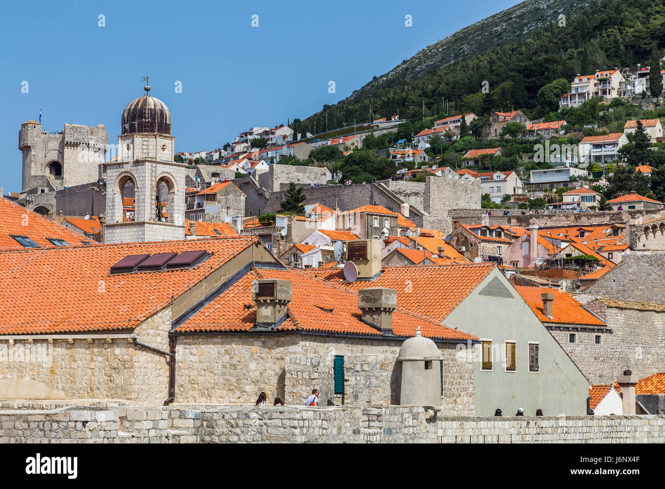 Tourists explore the ancient city walls of Dubrovnik in a clockwise ...