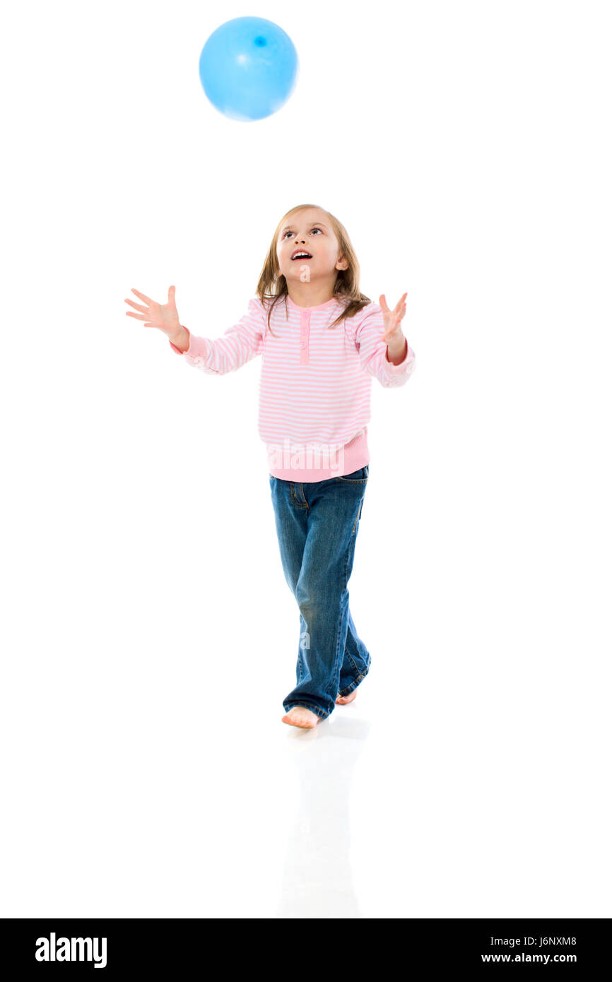 Little Girl Holding Balloon isolated on white Stock Photo Alamy