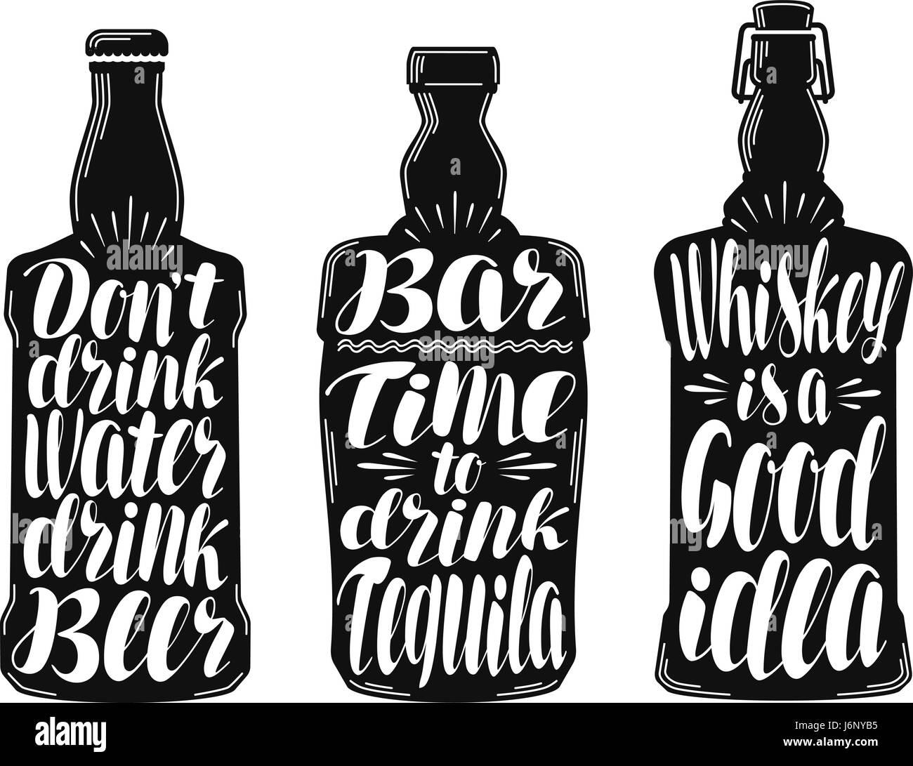 Alcohol drink, beverage label set. Collection decorative elements for menu restaurant or pub, bar. Lettering, calligraphy vector illustration Stock Vector