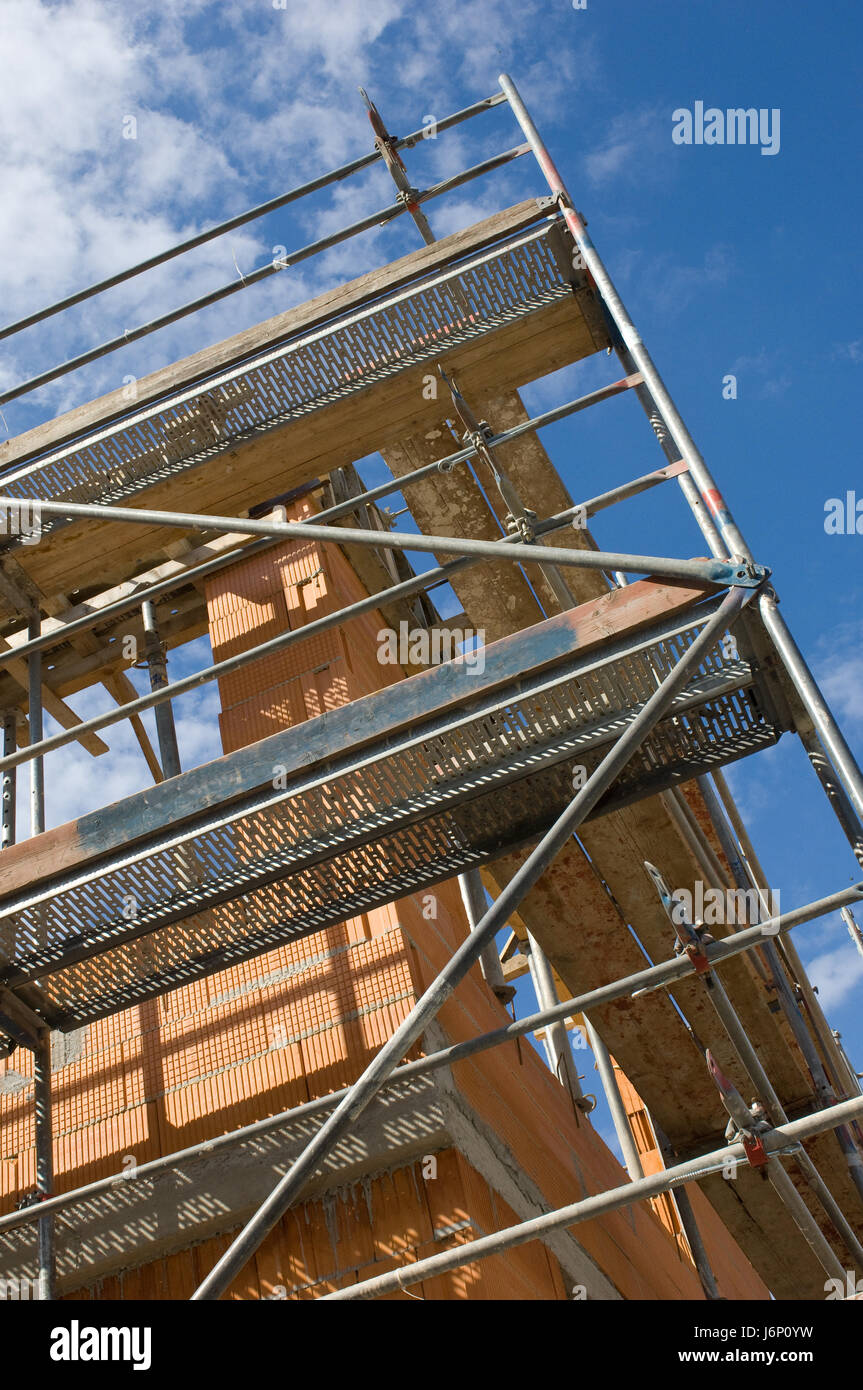 build scaffold scaffolding prop construction site build wall masonry scaffold Stock Photo