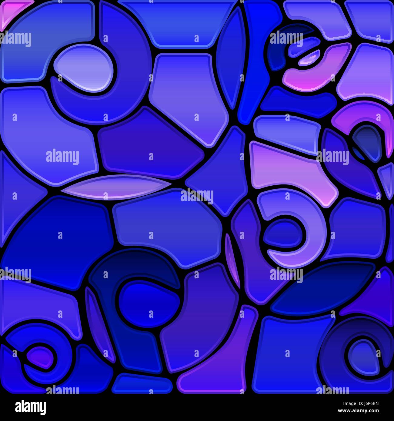 abstract vector stained-glass mosaic background - dark blue spirals ...