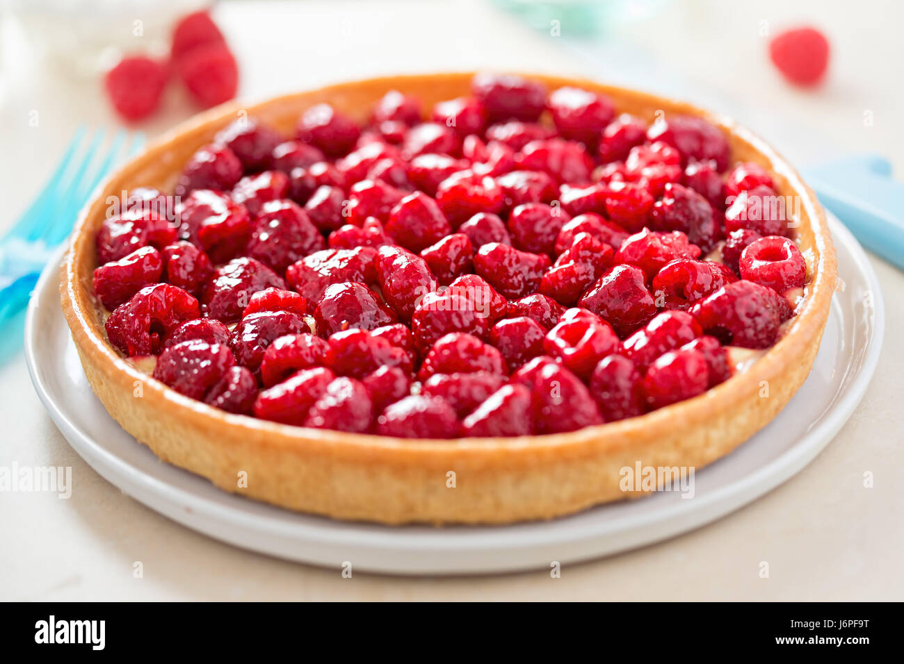 Raspberry tart with lemon filling and shortcrust pastry Stock Photo Alamy