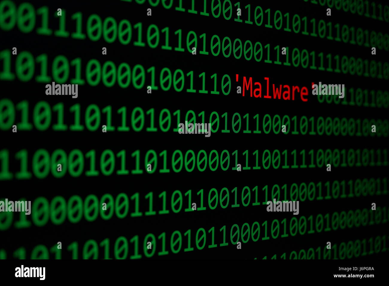Red Malware and Binary code, Concept Security Malware and RansomWare attack. Stock Photo
