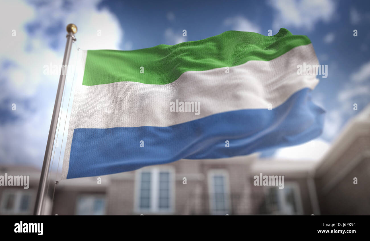 Sierra Leone Flag 3D Rendering on Blue Sky Building Background Stock ...