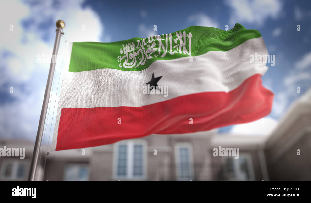 Somaliland Flag 3D Rendering on Blue Sky Building Background Stock Photo