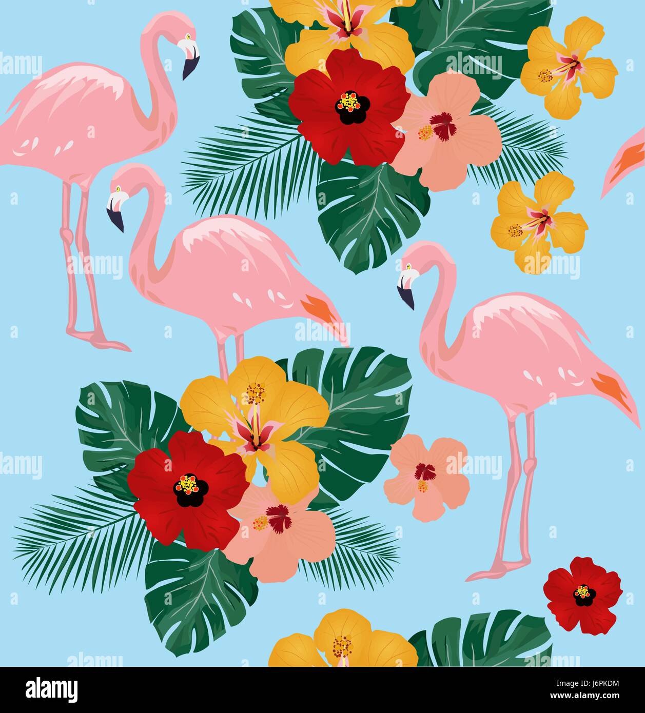 vector illustration of seamless tropical background with flamingos ...