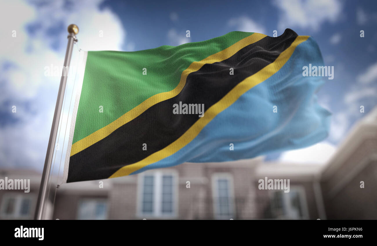 Tanzania Flag 3D Rendering on Blue Sky Building Background Stock Photo ...