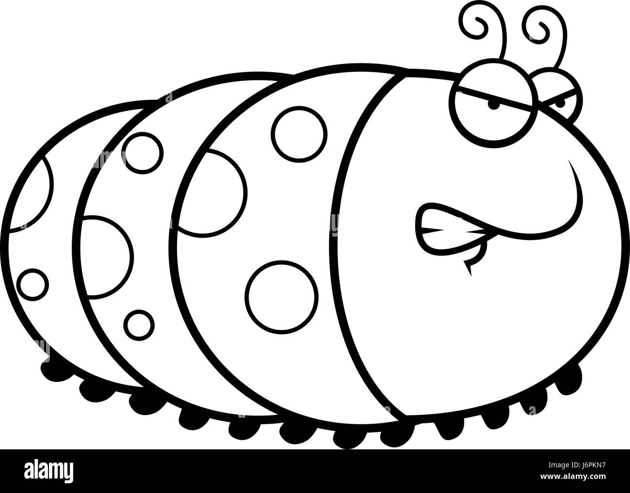 A cartoon illustration of a caterpillar with an angry expression. Stock Vector