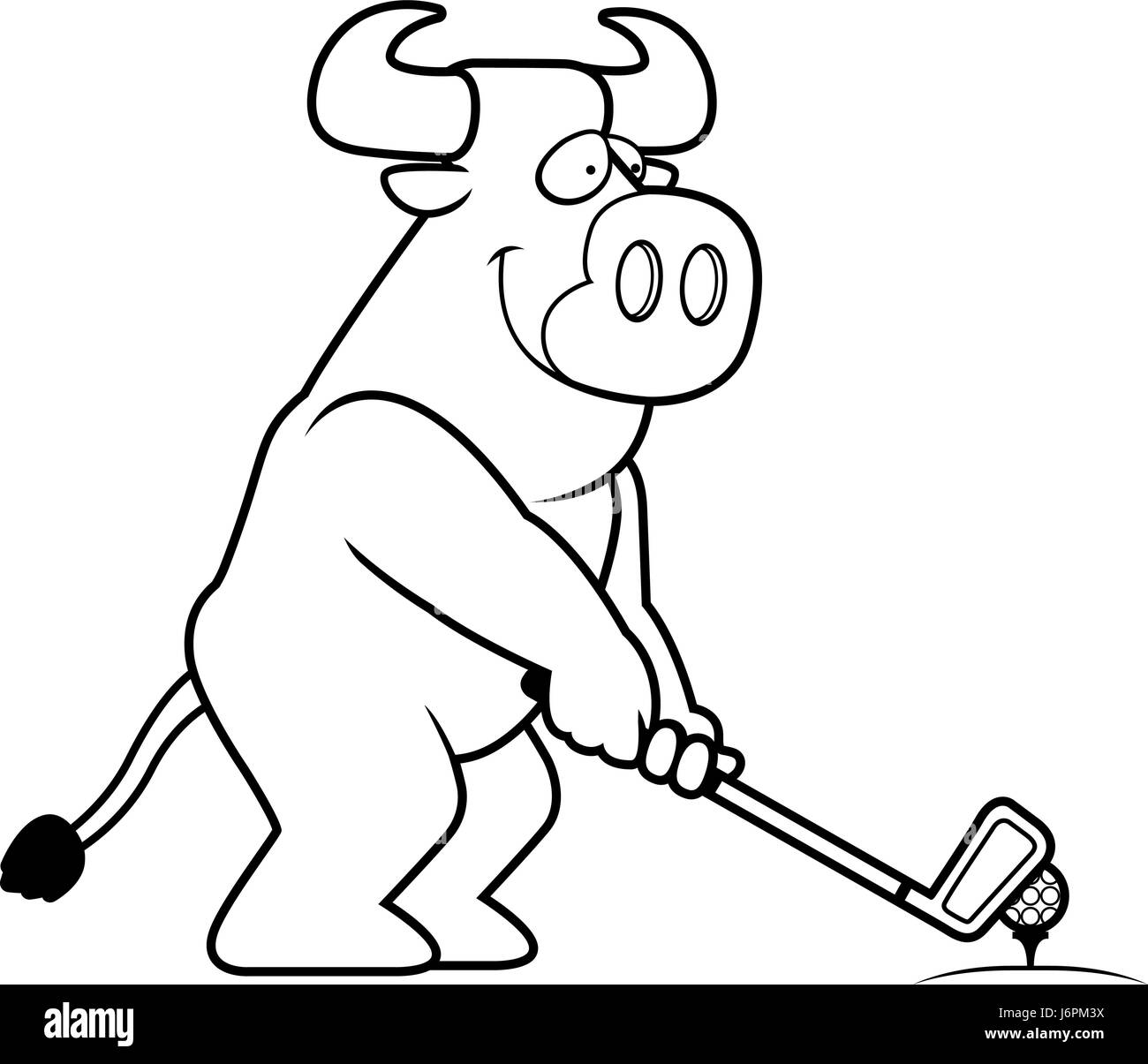 A cartoon illustration of a bull playing golf. Stock Vector