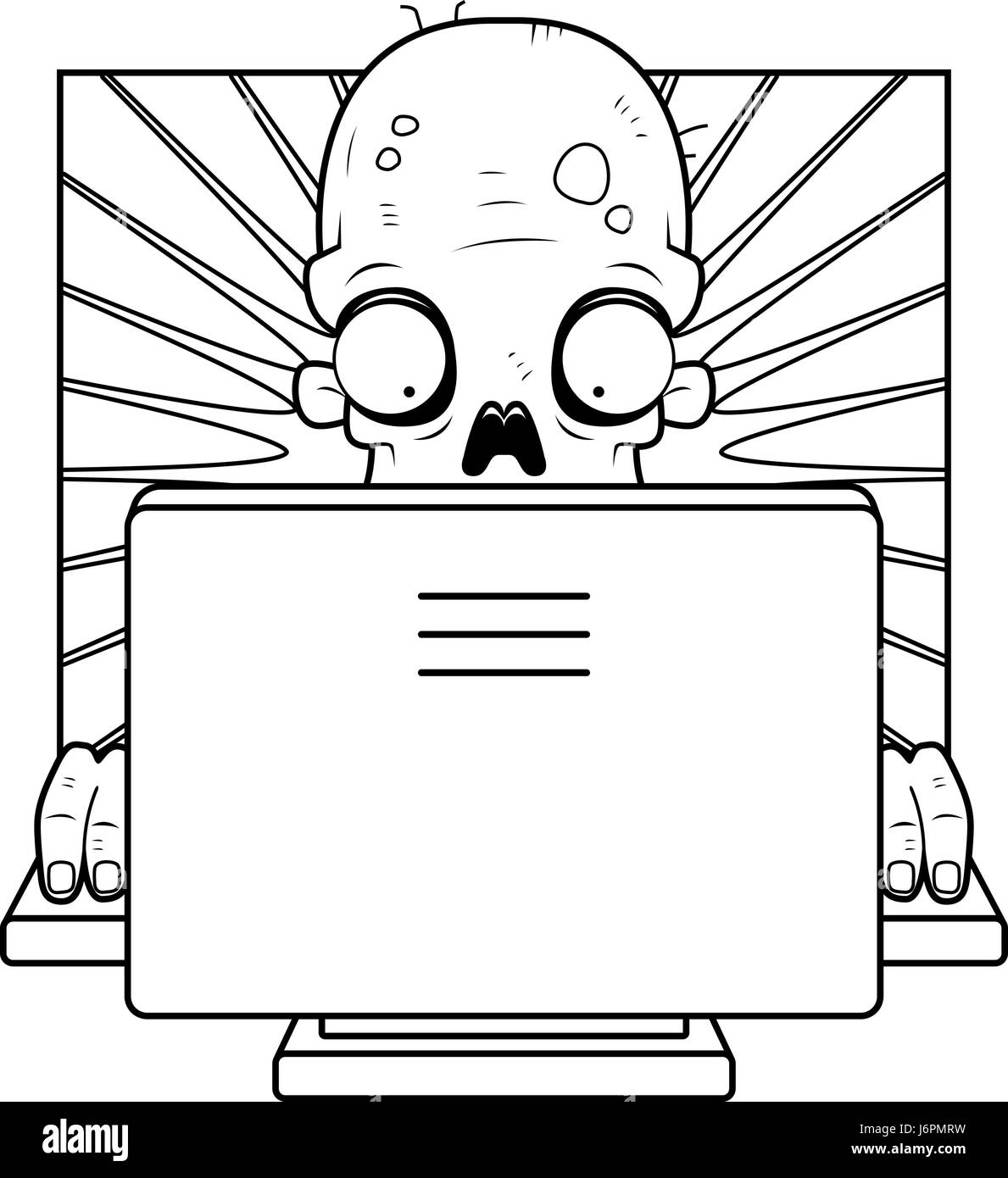 A cartoon zombie in front of a computer screen. Stock Vector