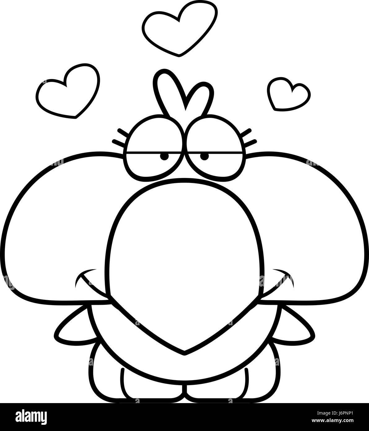 A cartoon illustration of a little blue bird with an in love expression ...
