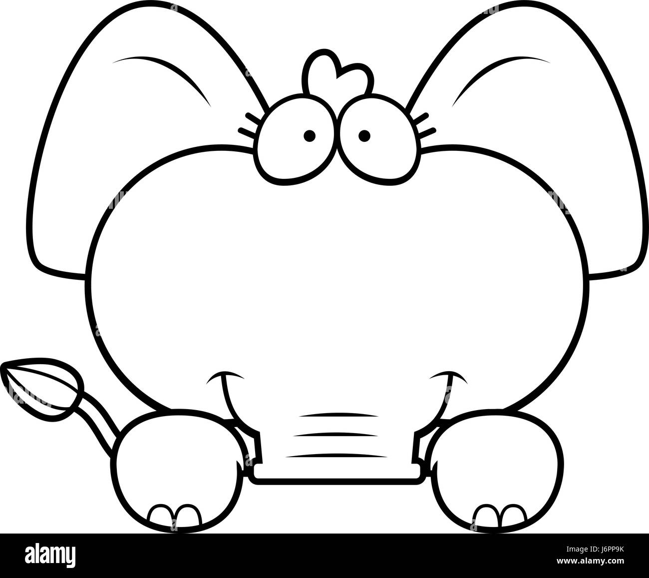 A cartoon illustration of a little elephant peeking over an object. Stock Vector
