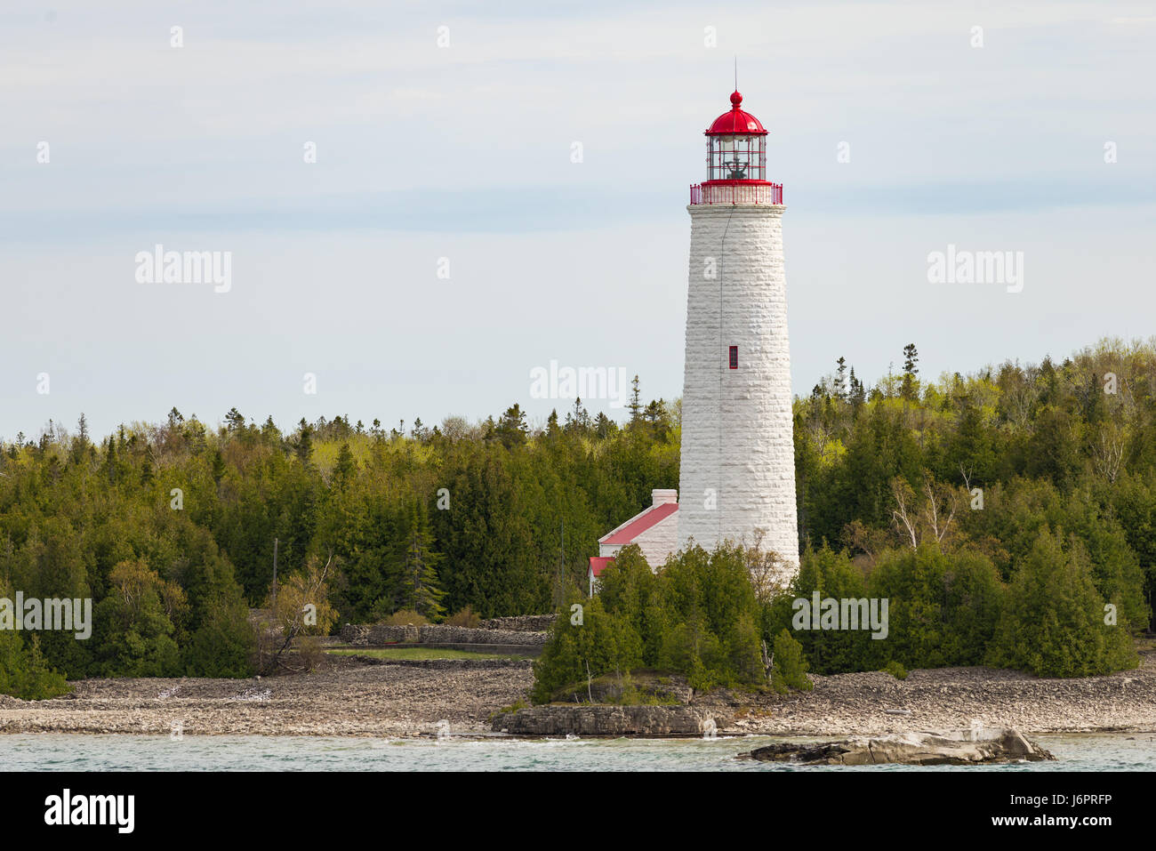 Cove Island Lighthouse And Lake Huron, Ontario, Canada Stock Photo