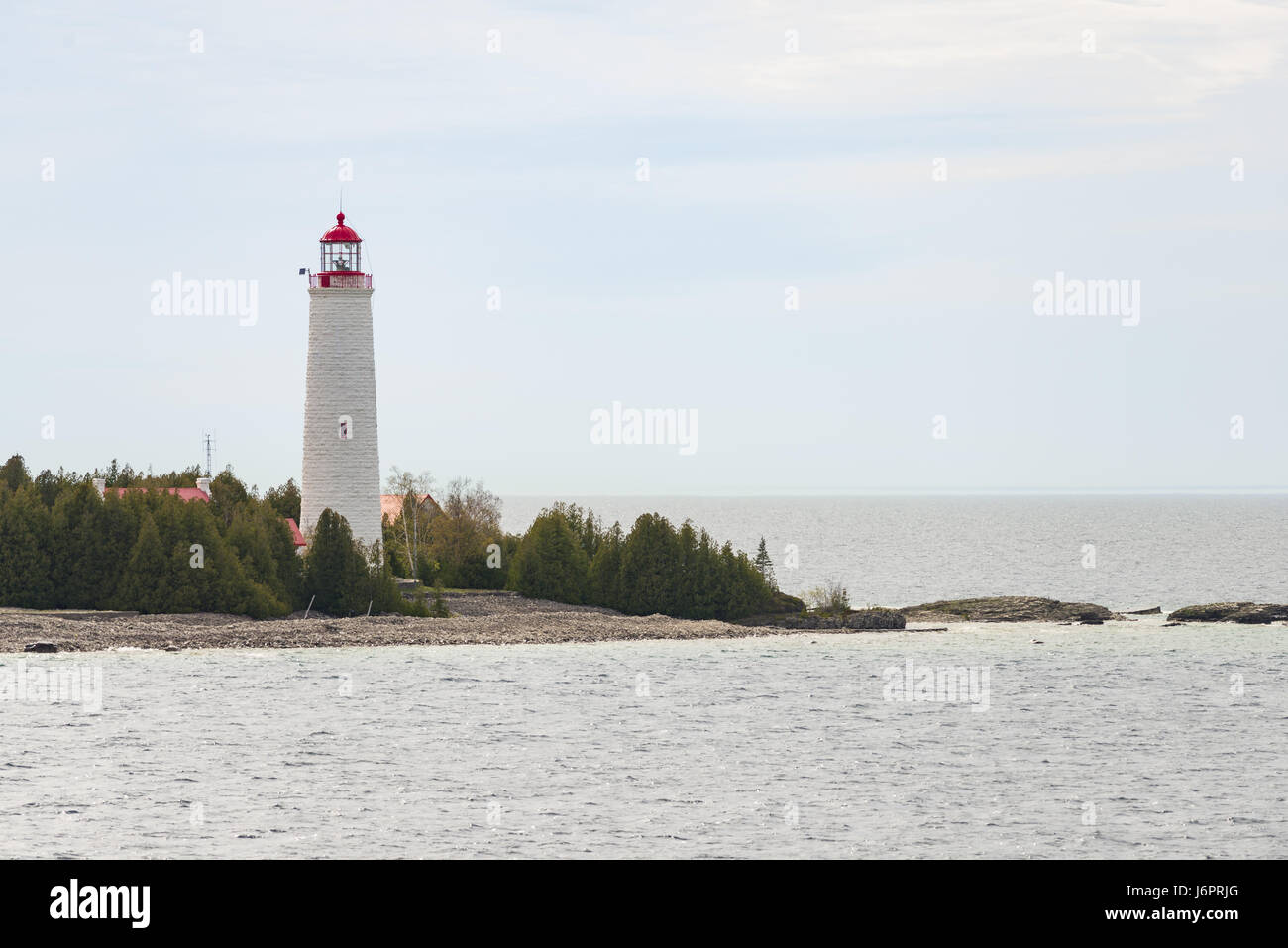 Cove Island Lighthouse And Lake Huron, Ontario, Canada Stock Photo