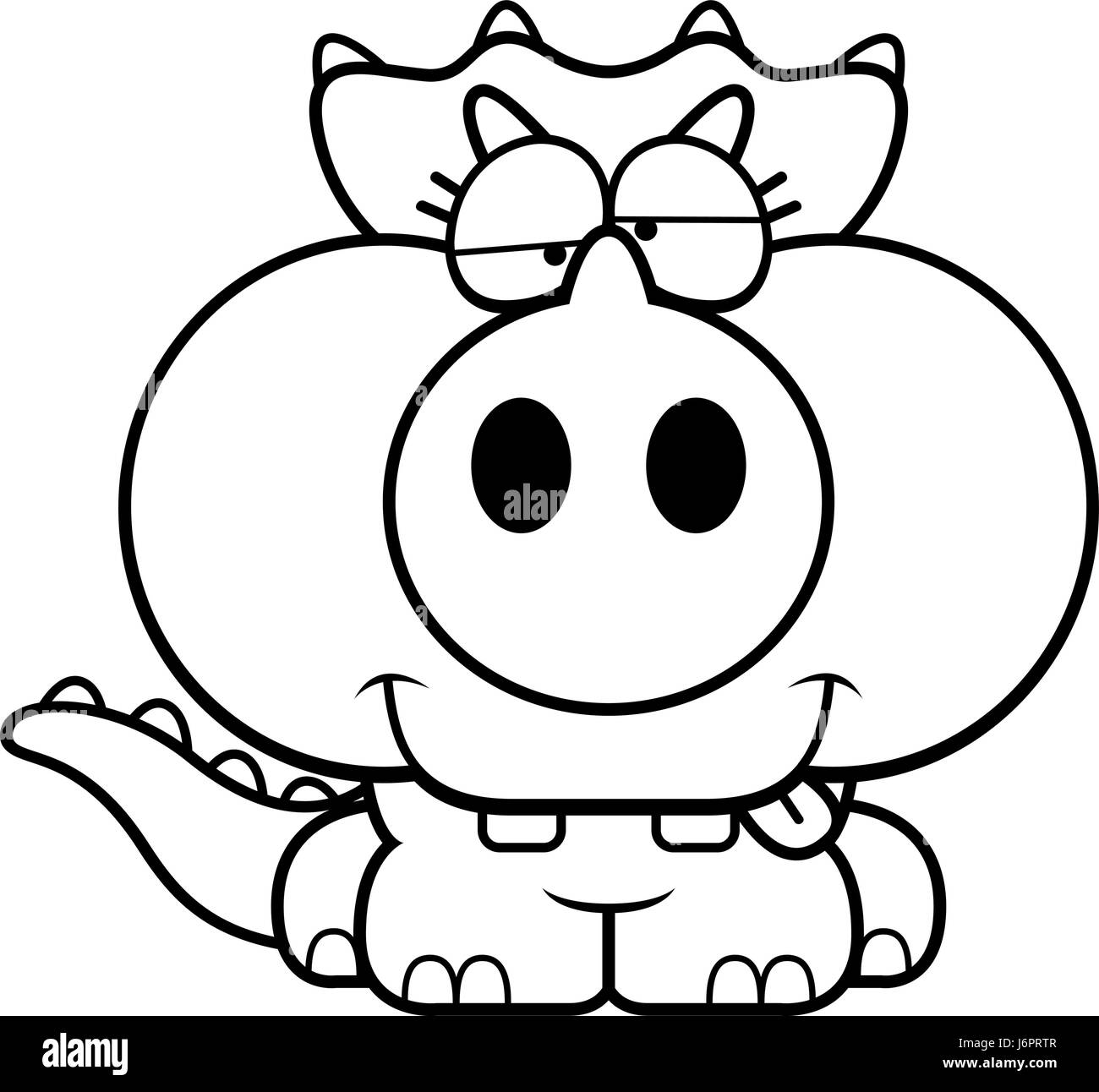 A cartoon illustration of a little Triceratops dinosaur with a goofy expression. Stock Vector